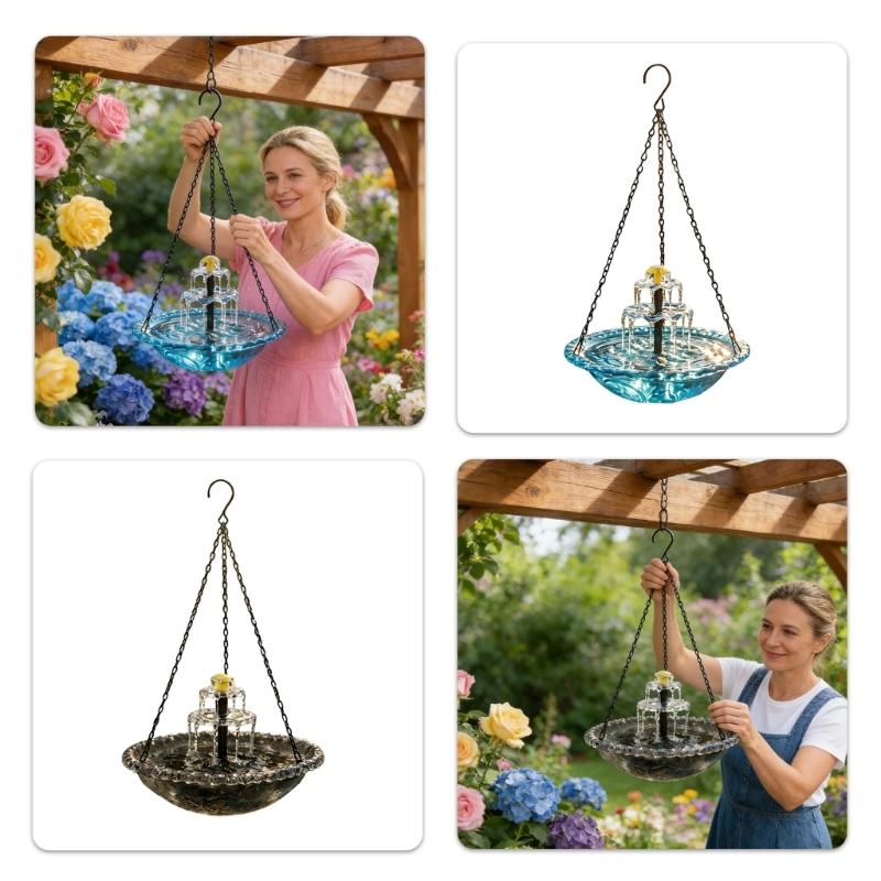 Cascading Hanging Bird Bath Fountain Solar Hanging Bird Feeder With Waterfall Effect For Backyard And Garden