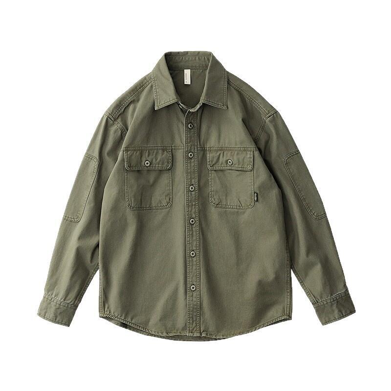 Men's Work Shirt Spring Autumn American Retro Style Loose Lapel Long Sleeve Shirt Jacket Casual Button Down Overshirt for Male Daily Streetwear
