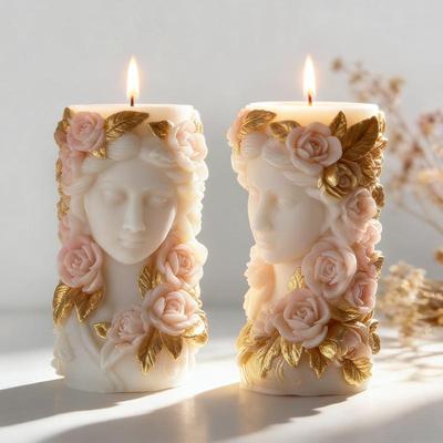 DIY Rosenblüten Relief Mädchen Porträt Zylinderform Handgefertigt Duftkerze Gips Harz Silikonform Heimdekoration Bastelformen