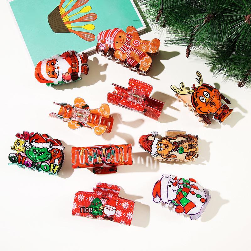 Festive Hair Clip Set: Snowman, Gingerbread Man, Santa, and Cartoon Shark Clips