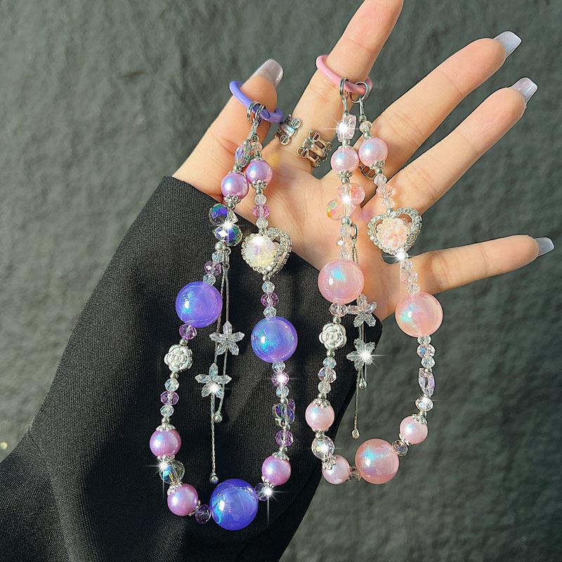 Nouveau Cœur Rose Cristal Chaîne de Téléphone Pendentif Coque de Téléphone Porte-clés Ornement Dragonne Cordon de Téléphone Accessoire