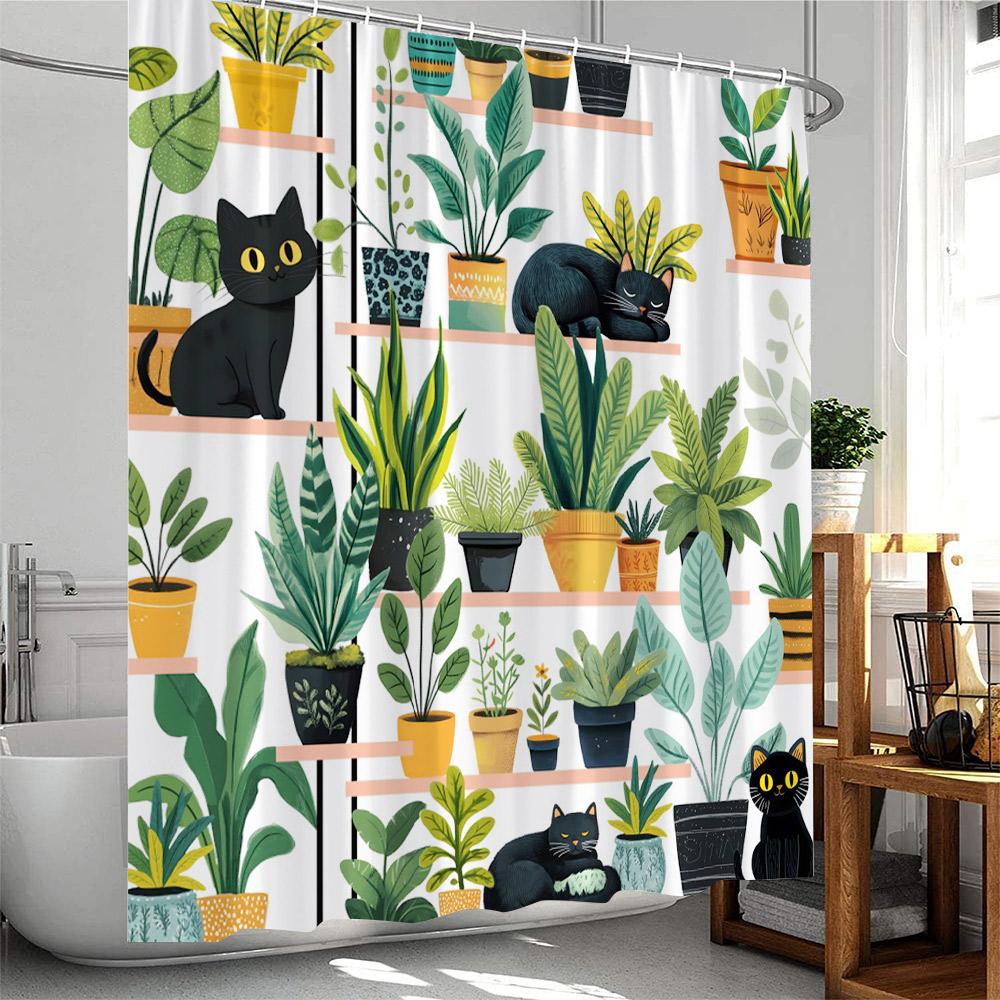 Mexican Style Shower Curtains Cartoon Tropical Plants Cactus Bathroom Decor Polyester Fabric Bath Curtain with Hooks Washable