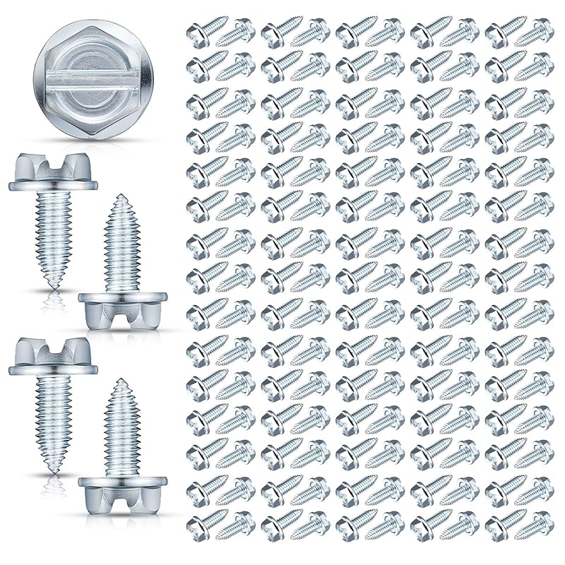 Tandefio 100 Pcs License Plate Screws Bulk 6Mm X 16Mm Slotted Metric Hex Head Screws For Front And Back License Plate On Car Rustproof Bolts