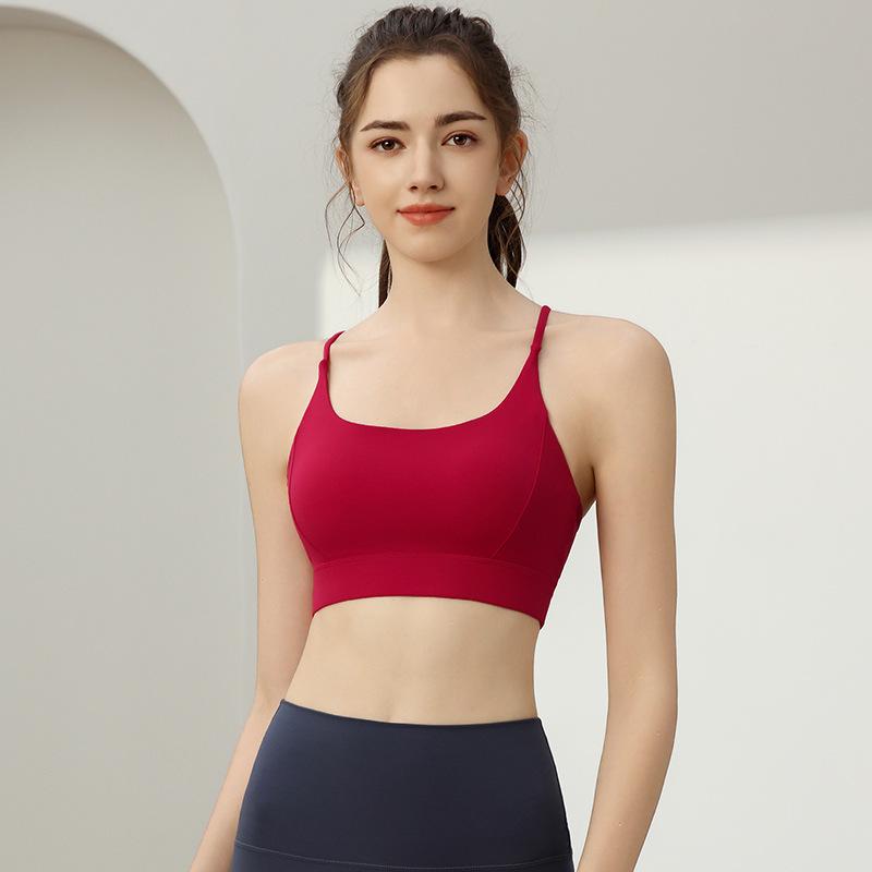 Women's Quick-Dry Thin Strap Shockproof Yoga Sports Bra with Fixed Cups and Stylish Back