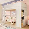 90*200Cm loft bed, versatile children's bed, equipped with wardrobe, storage compartment, open under-bed space, without mattress, pine wood, white