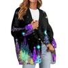 Women's Fashion Long Sleeve Christmas Print V-Neck Button Loose Cardigan Top