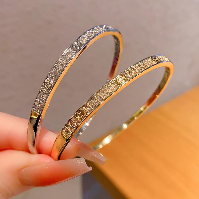Kajia gypsy bracelet, two-row diamond narrow version diamond-encrusted bracelet, women's plated 18K rose gold, versatile for men and women
