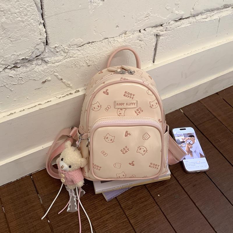 Fresh and Cute Cat Print Double-shoulder Bag for Women, Stylish and Fashionable for Daily Use.