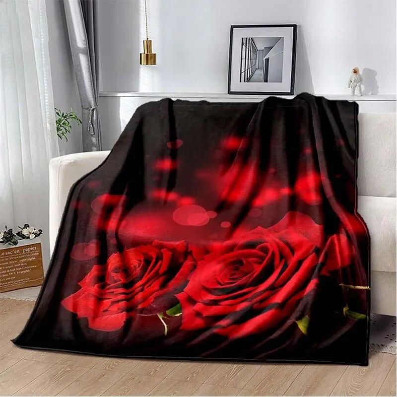 Patterned Red Rose Lightweight Flannel Blanket ,Warm Soft Cozy Blanket Home Decor Birthday Gift For All Season Blanket