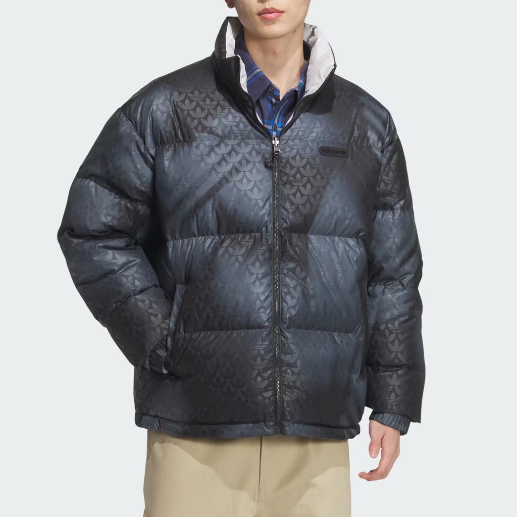 adidas Originals Sports Lifestyle Series Reversible Stand Collar Comfortable Fashion Down Jacket Men Jacket Black Gray JD3746