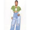 Los Angeles Single FN Ultra High Waist Short Baseball Uniform High Waist Exposed Navel Short Green Blue Short Coat Top Women