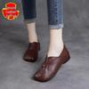 Woodpecker Women's Genuine Leather Flat Shoes - Retro, Soft Sole, Non-Slip for Spring & Autumn, Ideal for Middle-Aged and Elderly.