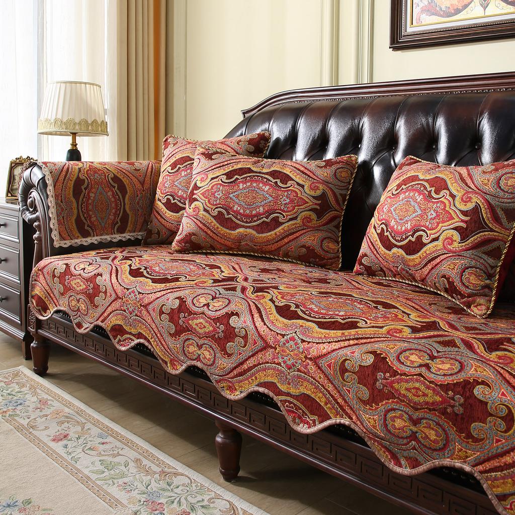Classic Living Room Sofa Cover Embroidery Jacquard Anti-Slip Sofa Pad Armchairs Protective Cover Home Decoration Retro Couch Mat