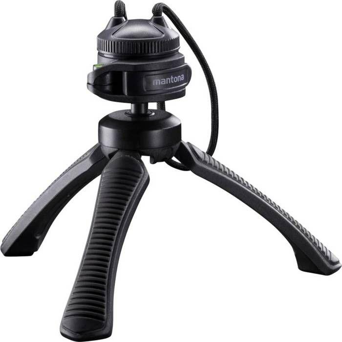 Mantona gaia trépied de table 1/4 pouce hauteur de travail=13 cm noir niveau à bulle, avec dragonne