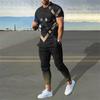 2024 Fashion Men Tshirt Suit Tracksuit 3D Printed Sportswear Short Sleeve T-shirt Long Pants Streetwear 2 Piece Set Male Clothes
