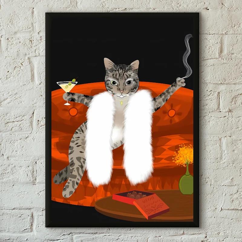 1PC Funny Black White Cats Red Wine Poster Poster Print Home Living Room Bedroom Entrance Bar Cafe Art Canvas Painting Decor