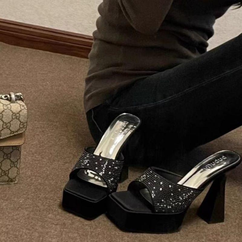 Beauty Is Crying~! Waterproof Table Super High-heeled Roman Shoes for Women's New Sexy Heightened Thick-soled Thick-heeled Open-toed Cool Slippers