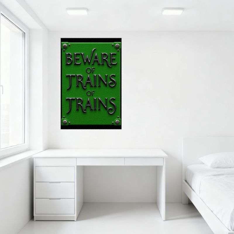 Beware of Trains of Trains Vintage Warning Metal Tin Sign with Floral Bolts, Retro Industrial Home Office Cafe Bar Decorative Pl