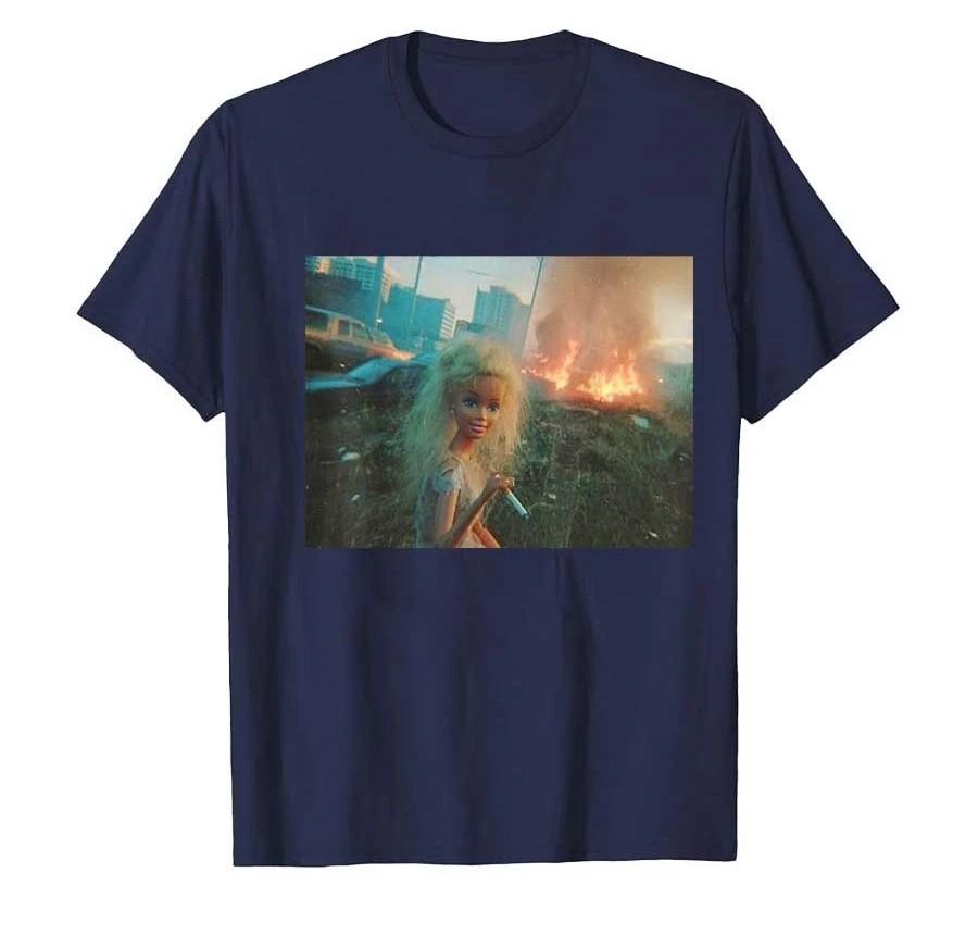 Y2k Hip Pop Tees Funny Disgusting Doll Face Meme Smoking Print Cotton Streetwear Casual Loose Short Sleeve Unisex