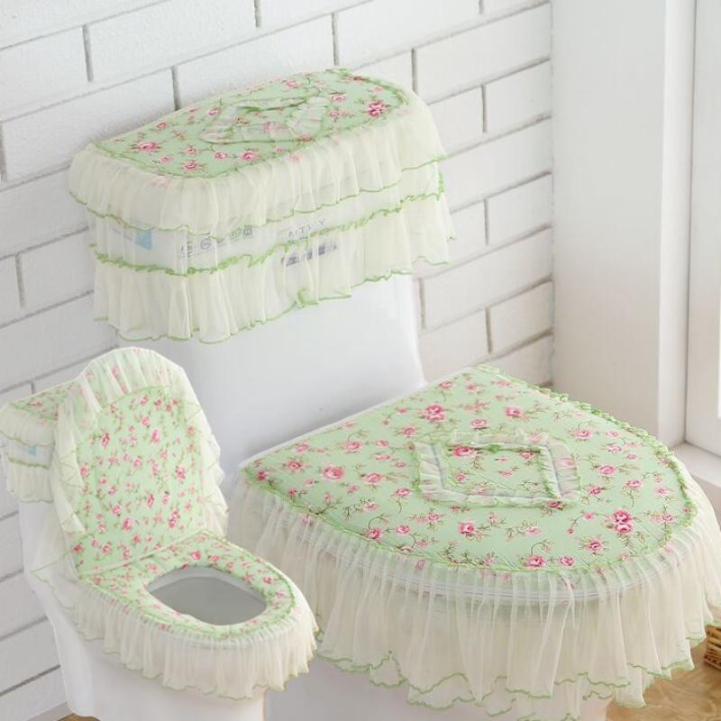 3pcs Lace Embroidery Home Decoration Toilet Cover Detachable Toilet Cover Cloth Dustproof Antibacterial Toilet Seat Ring Cushion