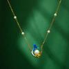 Blue Enamel Dolphin Pearl Necklace with Whale Tail Pendant