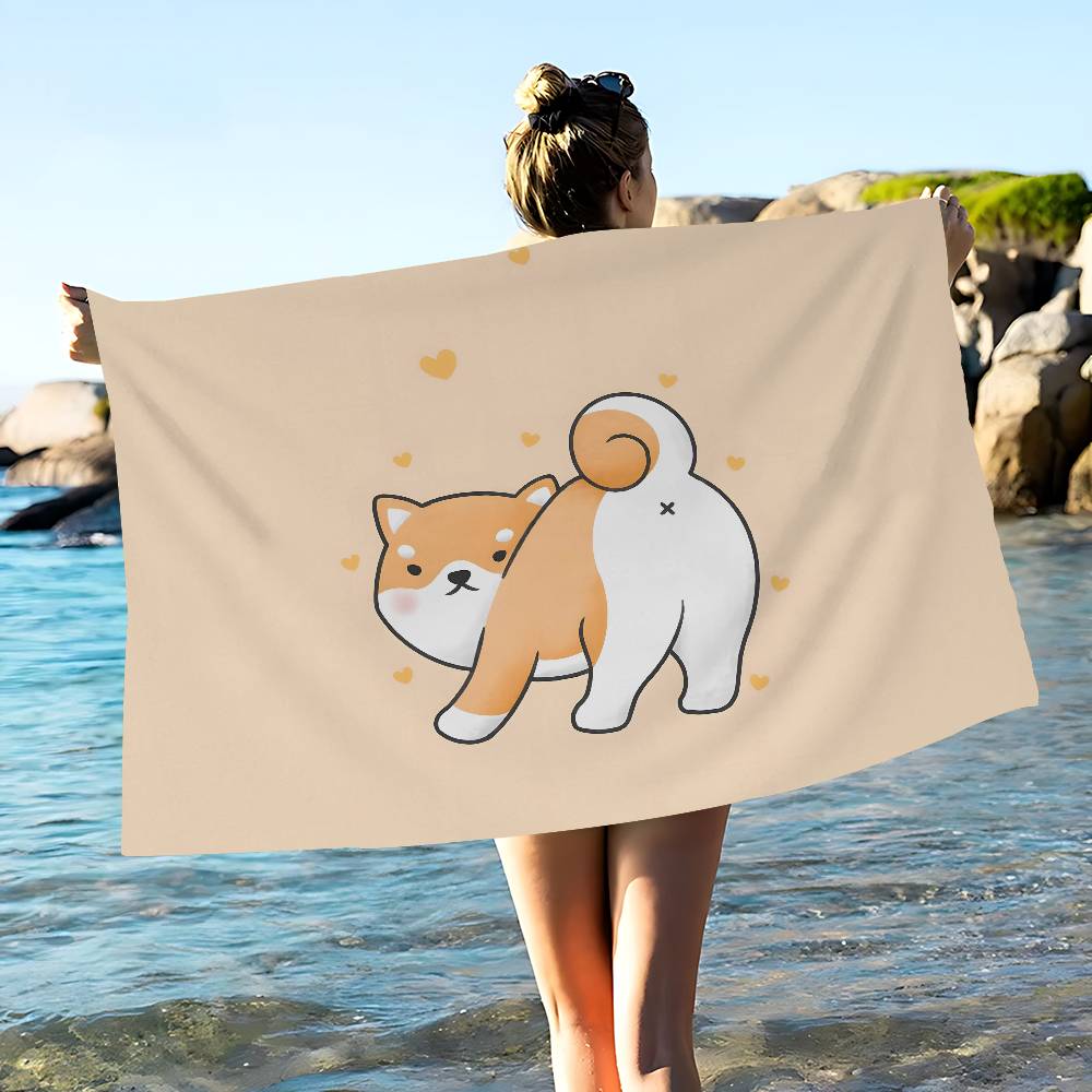 Kawaii Shiba Inu Bath Towel Microfiber Soft Water Absorbing Breathable For Girl Kids Decorative Cartoon Beach Towel