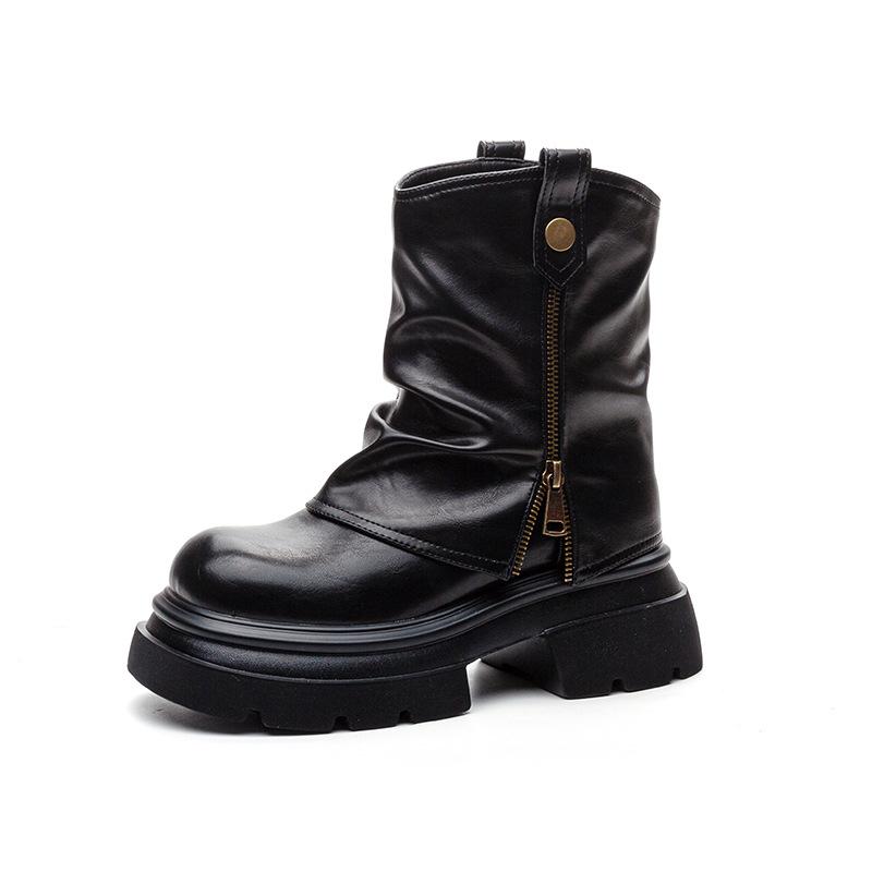 Martin Boots Women's 2025 Winter New Platform Pants Boots Casual Fashion Retro Heightening Removable Pile Short Boots