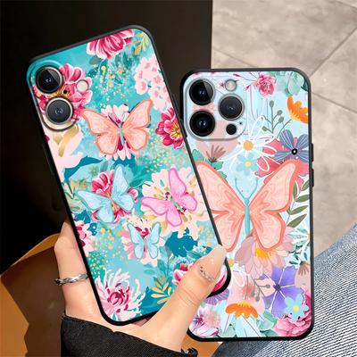Funda Phone Cover Case for Apple iPhone 17 Pro Max 14 11 13 16 Air 15 Pro 7 8 XR XS MAX 12 Cartoon Butterfly Flower