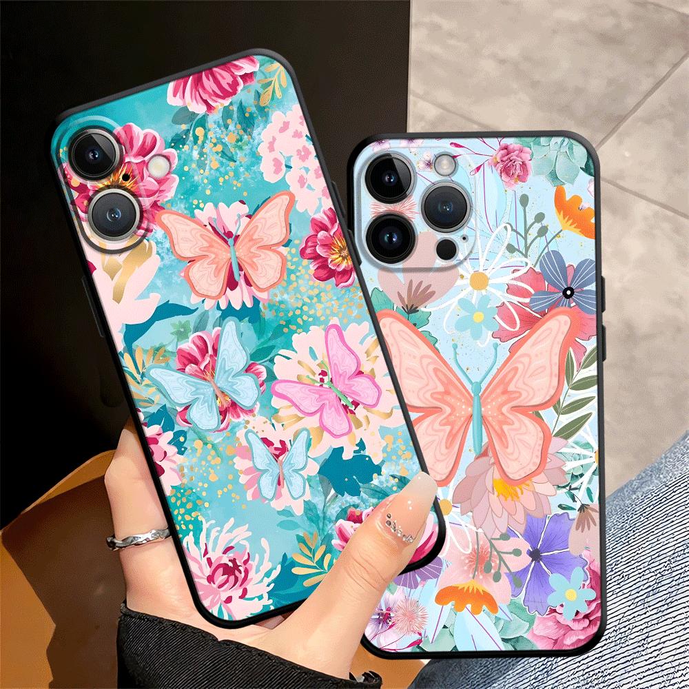 Funda Phone Cover Case for Apple iPhone 17 Pro Max 14 11 13 16 Air 15 Pro 7 8 XR XS MAX 12 Cartoon Butterfly Flower