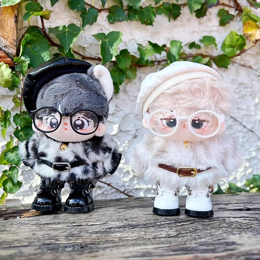 Niannyyhouse 10cm, 15cm, 20cm Plush Doll Clothes, Hat, Jacket, Pants, Leather Boots, Glasses, Leopard Print Suit, Cotton Doll, Dress-Up Accessories