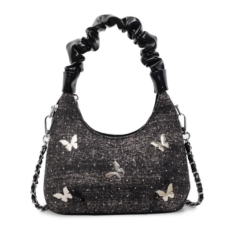 Butterfly Small Cloud Shaped Pu Bags Handbag Ruched Detailing Strap Shoulder