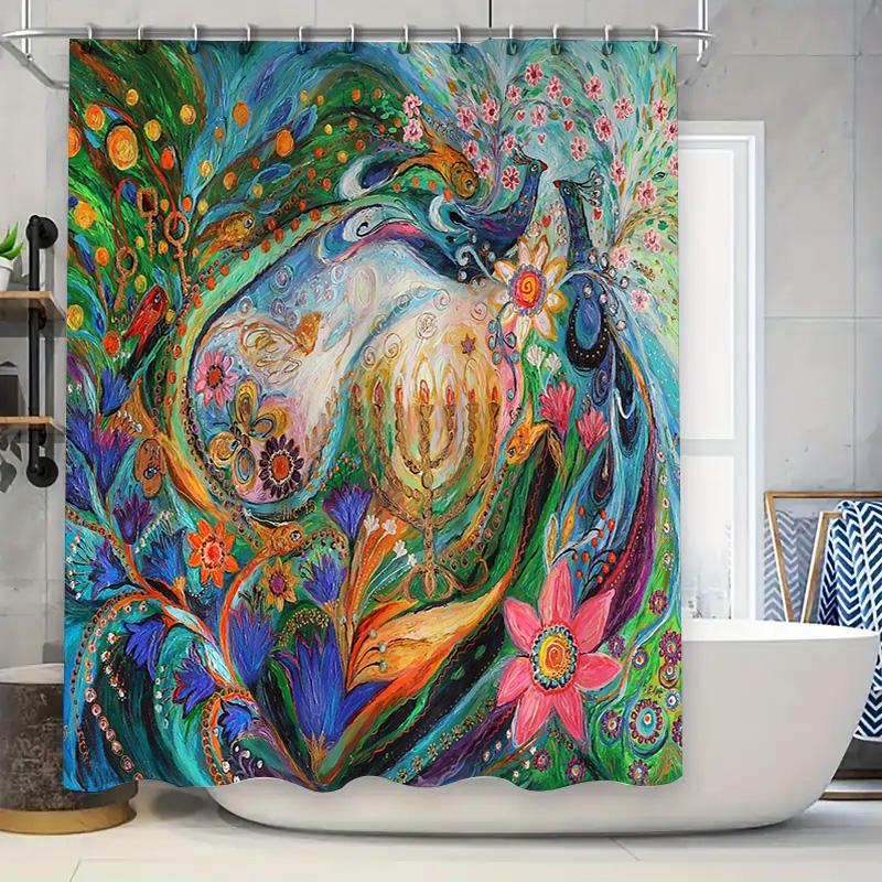 

Boho Bathroom Decor Shower Curtain Tropical Ocean Wave Pattern Artistic Home Decor Washable Waterproof Fabric W60H190(CM)-1 Pcs