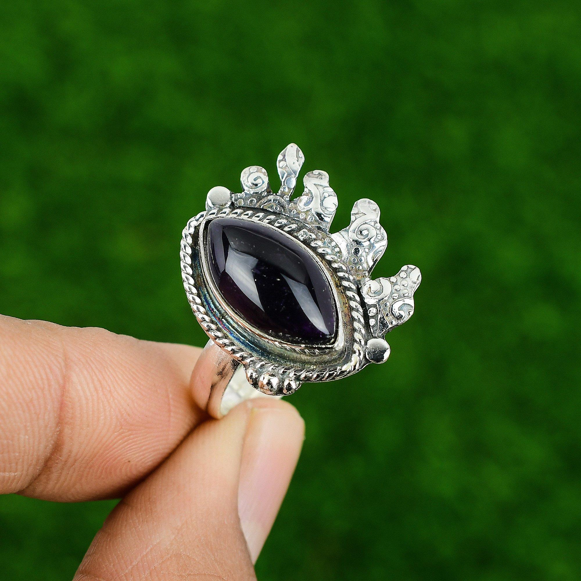 

Натуральный африканский аметист драгоценный камень многокаменный фиолетовый регулируемое кольцо 925 серебро Adjustable