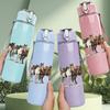 1PC Group Horse Herd Ranch Animal Print 750ml Color Plastic Sports Water Bottle Leakproof Flip Straw Lid Suitable for Sports Office Home Use