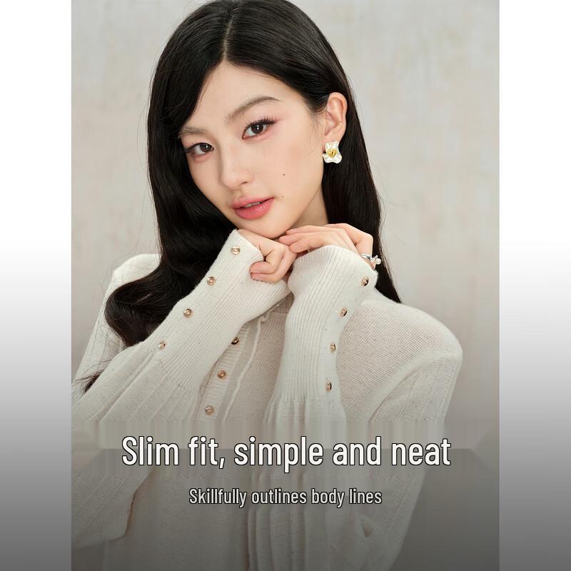 

Qiushui Yiren Элегантный трикотажный топ из шерсти с воротником-стойкой и половинной планкой L