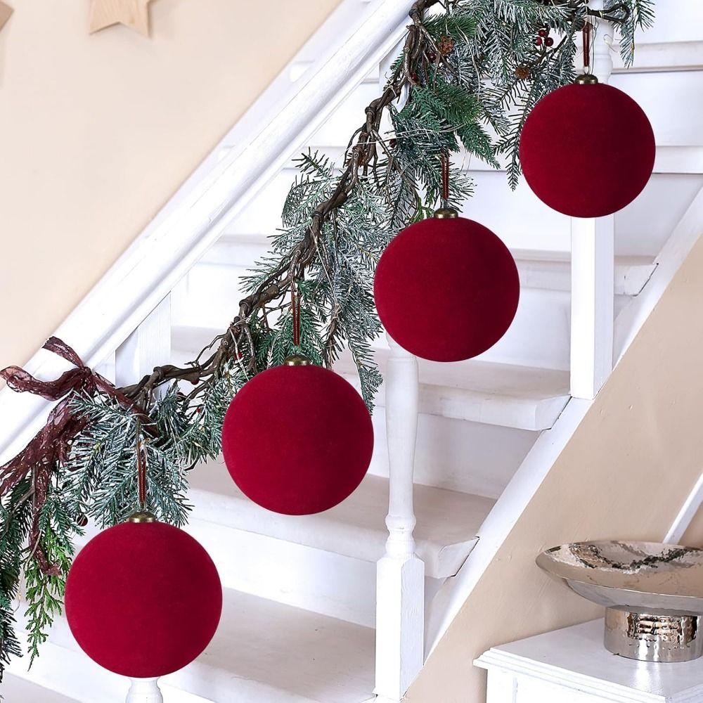 12Pcs Creative Christmas Decoration Pendant 3/5/6/8cm Solid Color Flocking Christmas Ball Plastic Flocking Surface