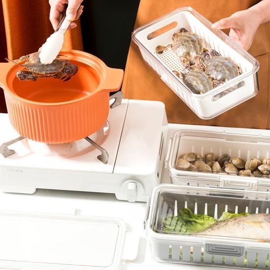 

Ящик для хранения Штабелируемый длинный слив с крышкой для холодильника Компактный ящик для хранения свежести серый