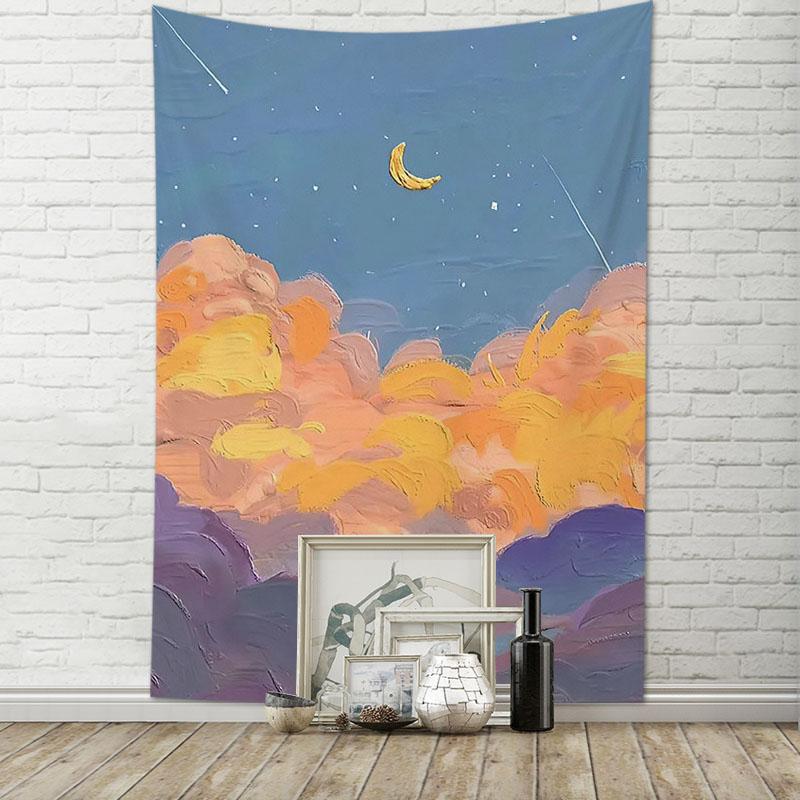 Tapestry room decoration sky moon art oil painting hanging cloth living room home decoration