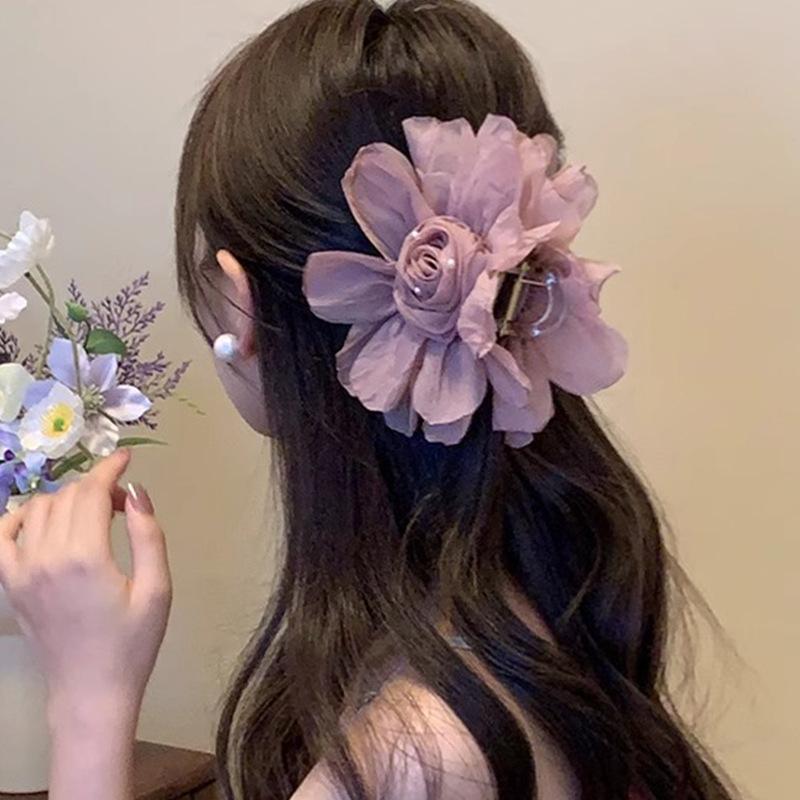 Jianhua Light Pink Atmosphere Chiffon Flower Grab Clip Large Super Fairy Plate Hair Shark Tender Accessory