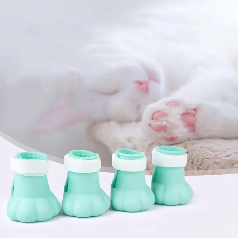 4Stk/Set Haustier Hund Katze Fußschutz Schuhe Rutschfest Katzenschuh Gummistiefel für Rutschfestigkeit Kratzschutz Hunde Katzen Fußschutz