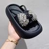 JX bow rhinestone thick-soled one-word slippers for women to wear new fashionable versatile casual beach slippers