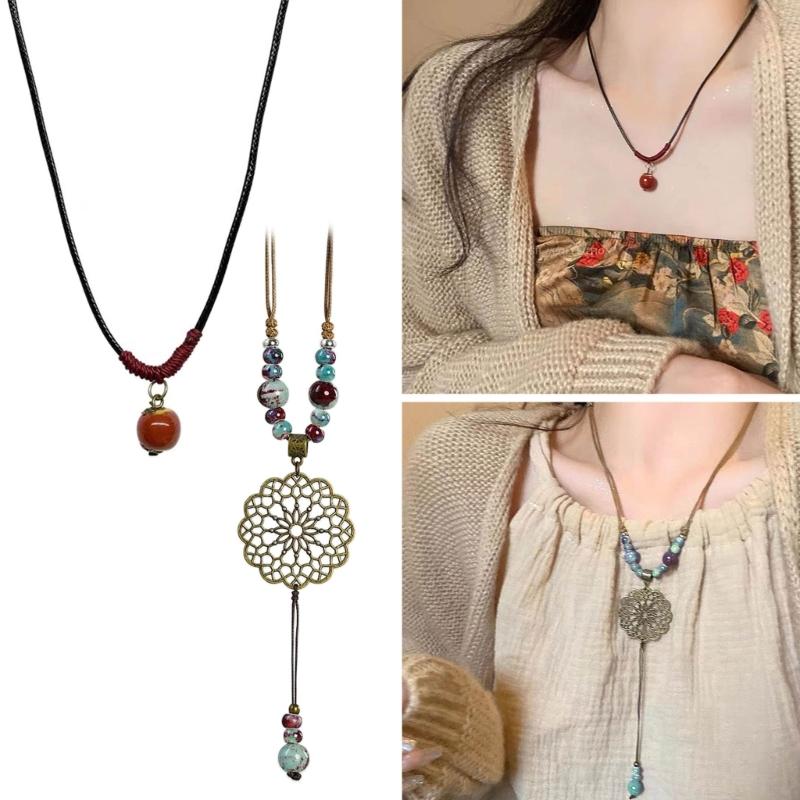 Personality Ceramic Beads Tassels Necklace Ethnic Style Catchers Pendant Necklaces Fashion Women Jewelry Accessories