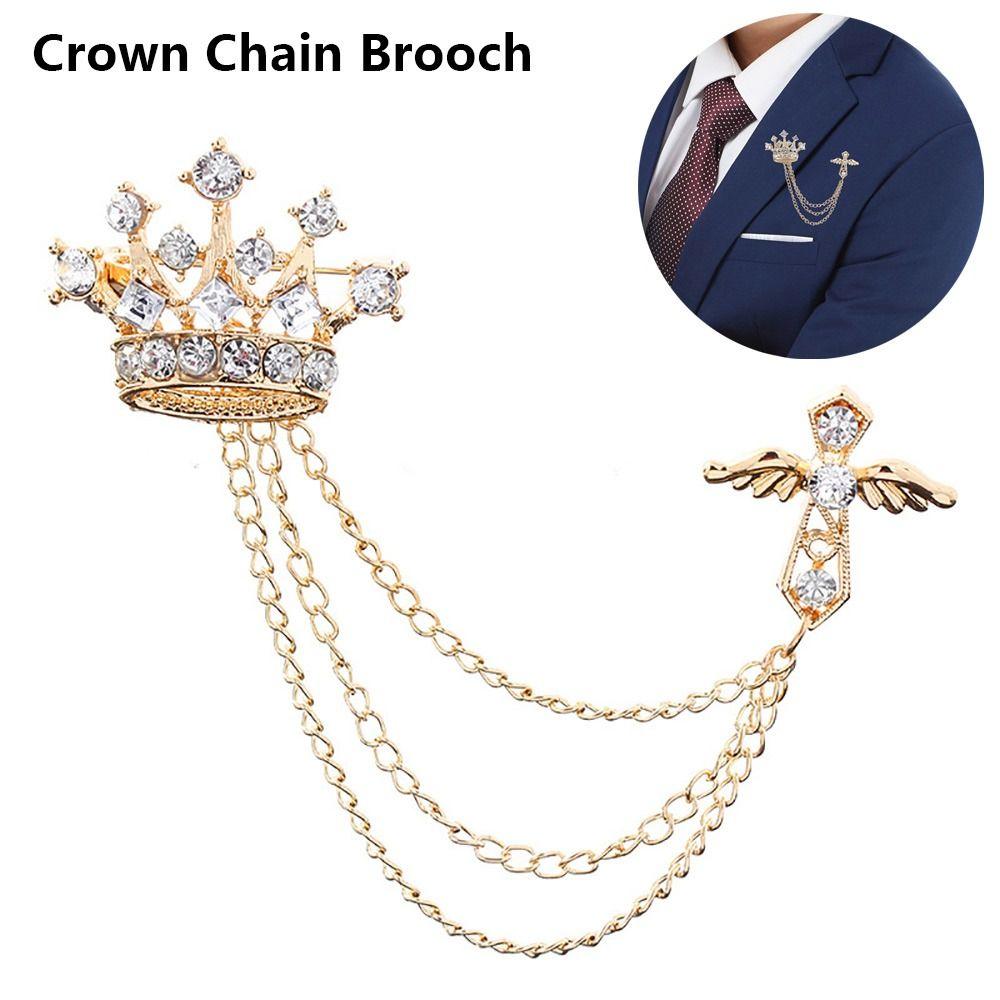 1Pcs Temperament Tassel Crystal Brooch Vintage Collar Jewelry  For Women Dress Mens Shirt Suit Set