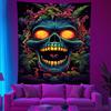 UV Reactive Skeleton Ghost Wall Tapestry Psychedelic Neon Print Wall Hanging for Bedroom Dorm Home Decor