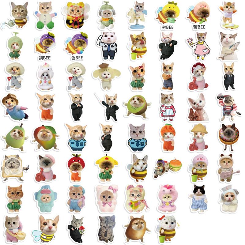 62 Pcs Cartoon Cat Meme Stickers - Waterproof Decals For Diy Decorating Guitar, Notebook & Luggage