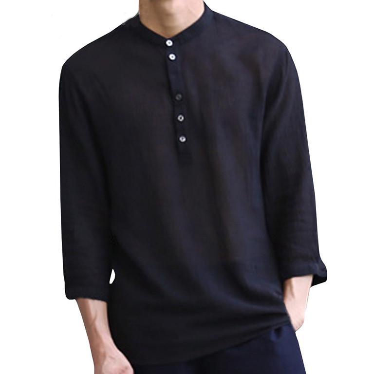 Buy Mens Basic Long Sleeve Henley Shirt Cotton Linen Beach Yoga Loose