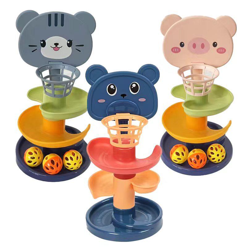 Children's Cartoon Basketball Stacking Toy: Rotating Fun Slide for Parent-Child Interaction