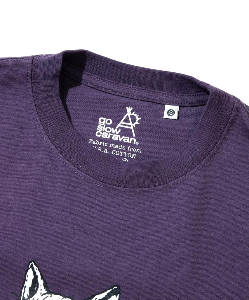 [go slow caravan] 341902 USA/C Iwana Cat Print Long Sleeve T-Shirt, Violet, Medium