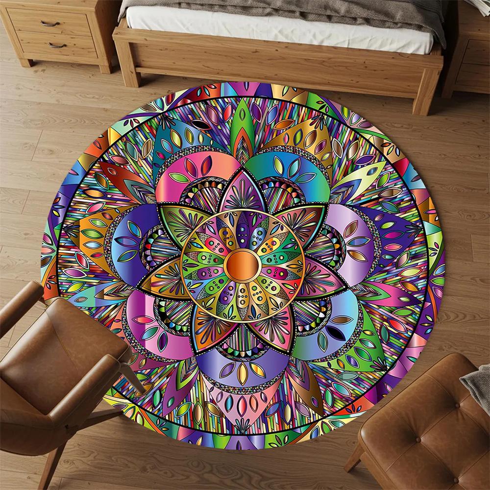 1pc Mandala Colorful Round Chair Mat Area Rug - Non-Slip, Floor Mat for Office, Bedroom, and Indoor Decor C1118077