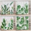 Rideau de Douche Feuilles Vert PTropical alm Feuille Monstera Plante Ensemble Rideaux de Bain Tissu Polyester Décor Maison Salle de Bain avec Crochets